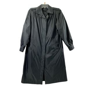 Weather Wise Womens 7/8 Black Raincoat Overcoat Outerwear Vintage Zip Liner